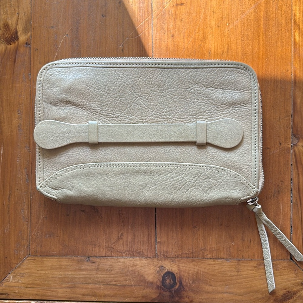 Free People Cream Leather Traveler Clutch